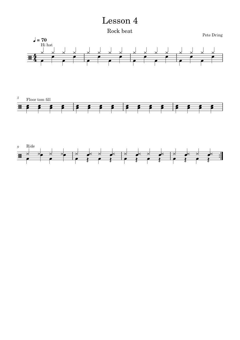 Lesson 4 rock beat and fill Sheet music for Drum group (Solo ...