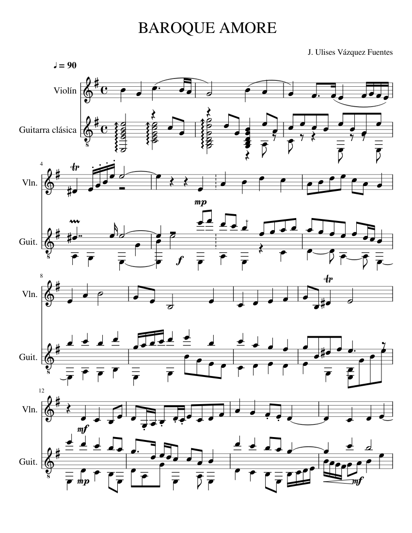 Baroque Amore Sheet music for Violin, Guitar (Mixed Duet) | Musescore.com