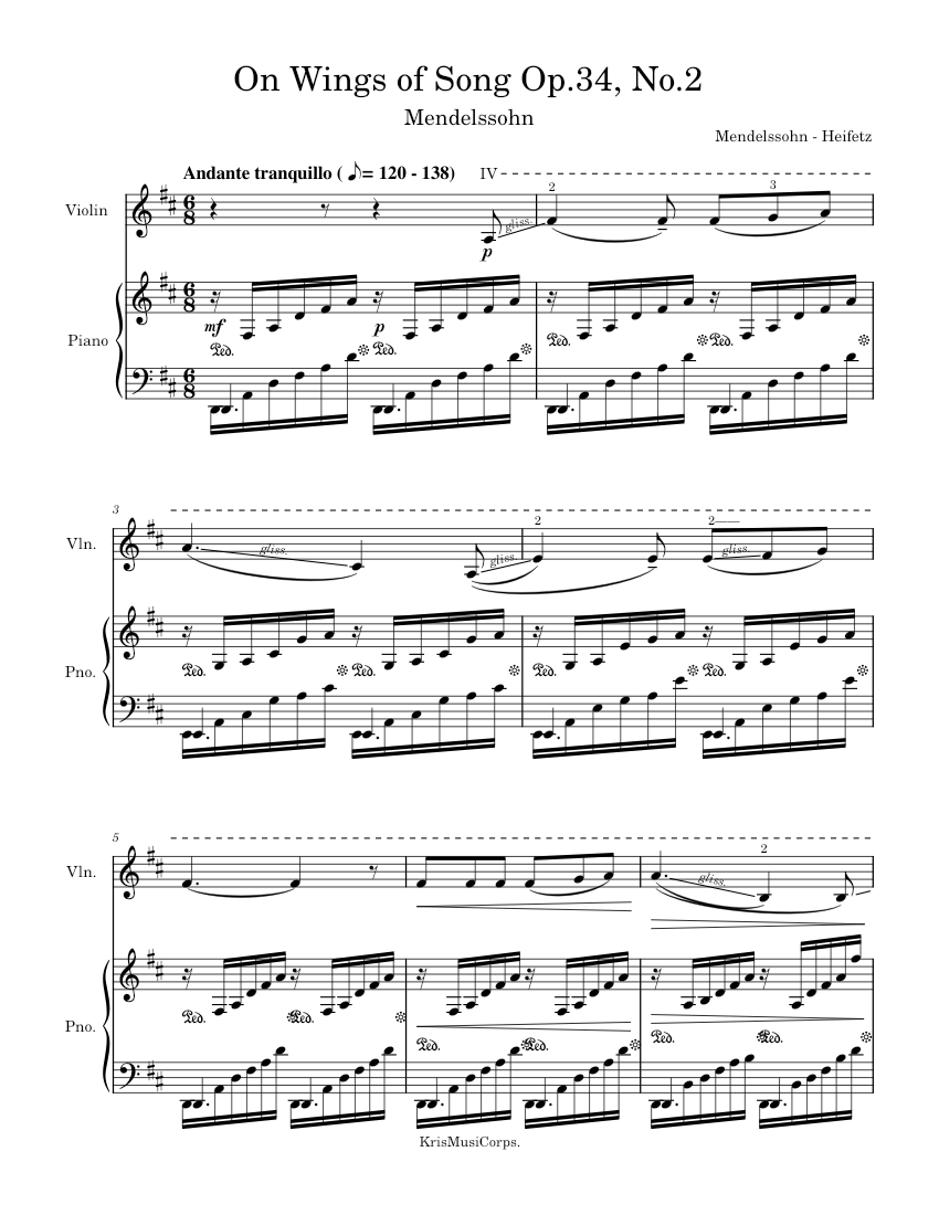 On Wings of Song – Felix Mendelssohn On Wings of Song Op.34, No.2 Sheet ...