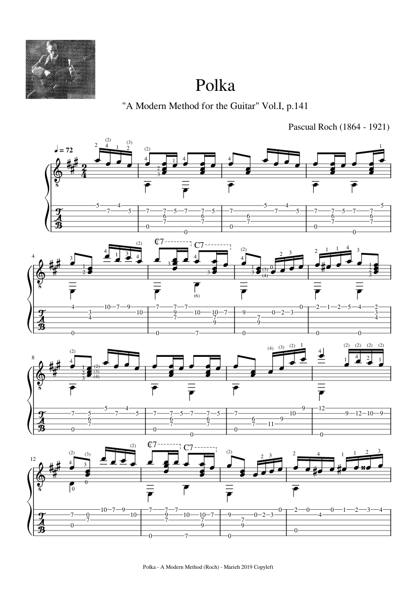 Polka - Pascual Roch (1864 - 1921) - Tablature Sheet music for Guitar  (Mixed Duet) | Musescore.com