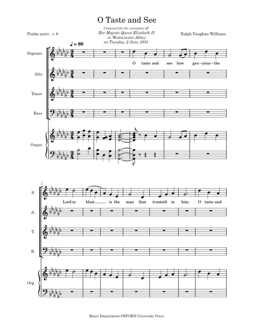 O Taste and See – Ralph Vaughan Williams Sheet music for Soprano, Alto, Tenor, Bass voice &amp; more ...
