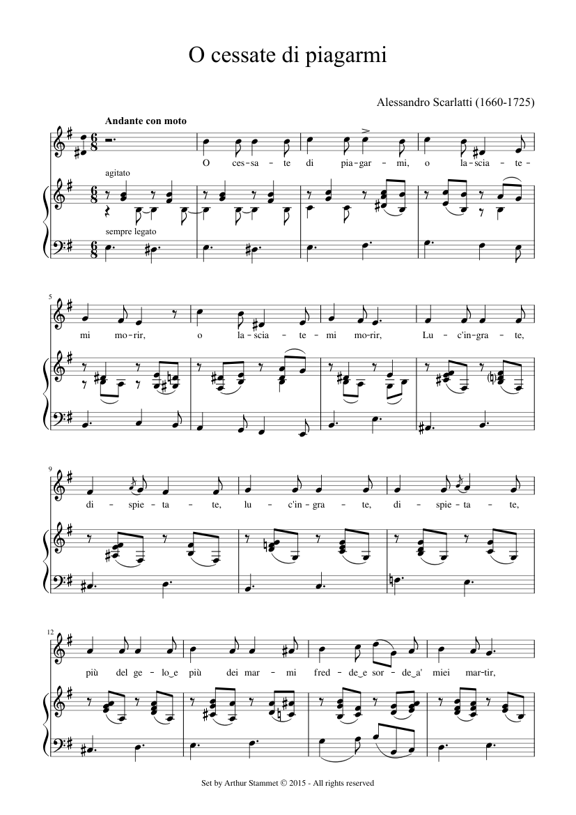 Scarlatti - O cessate di piagarmi - e minor Sheet music for Piano, Vocals ( Piano-Voice) | Musescore.com