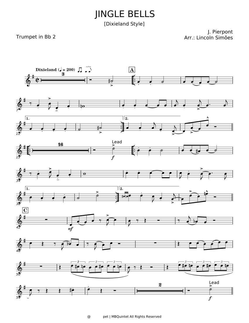 Jingle Bells (solo trumpet) with optional piano a