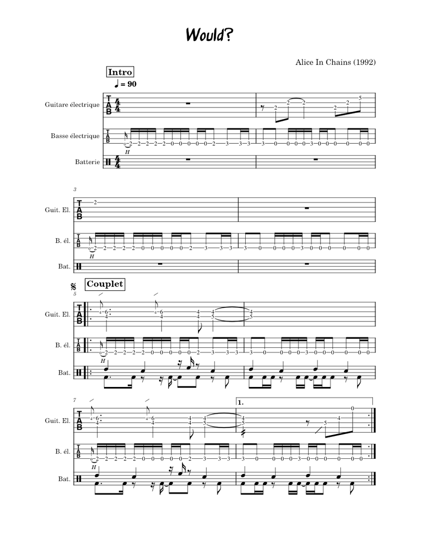 Would? - Alice In Chains Sheet music for Guitar, Bass guitar, Drum group  (Mixed Trio) | Musescore.com