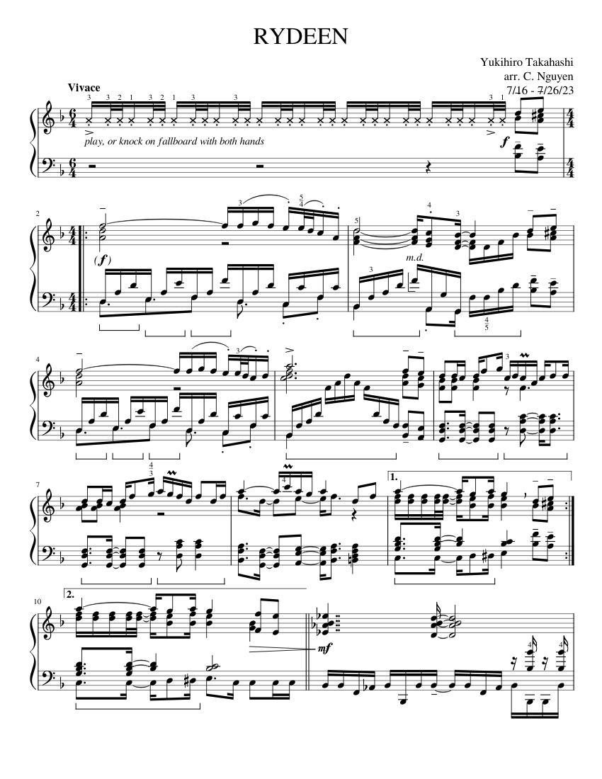 YMO YELLOW MAGIC ORCHESTRA　Piano Solos Rydeen – Yellow Magic Orchestra (Piano Transcription) Sheet