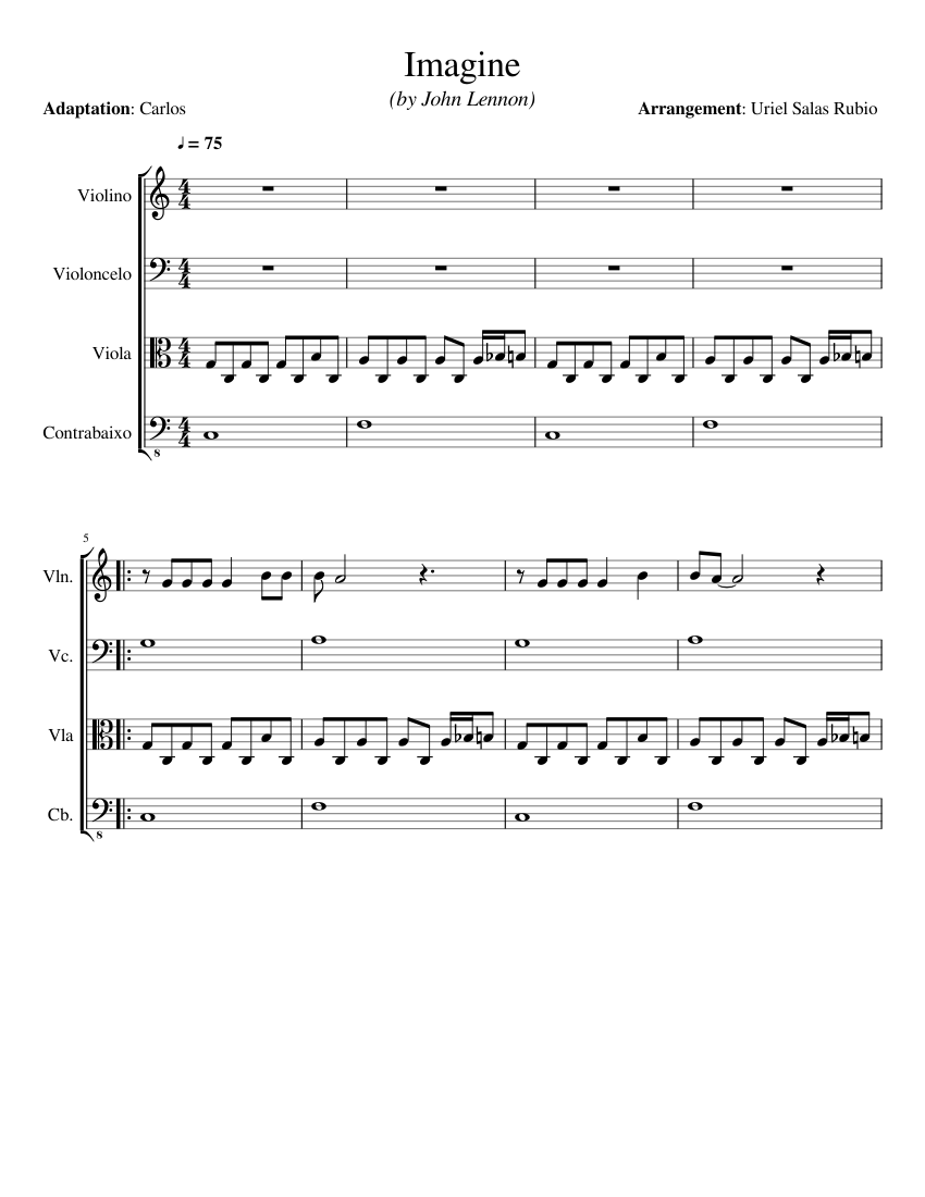 Imagine, John Lennon Sheet music for Contrabass, Violin, Viola, Cello  (String Quartet) | Musescore.com