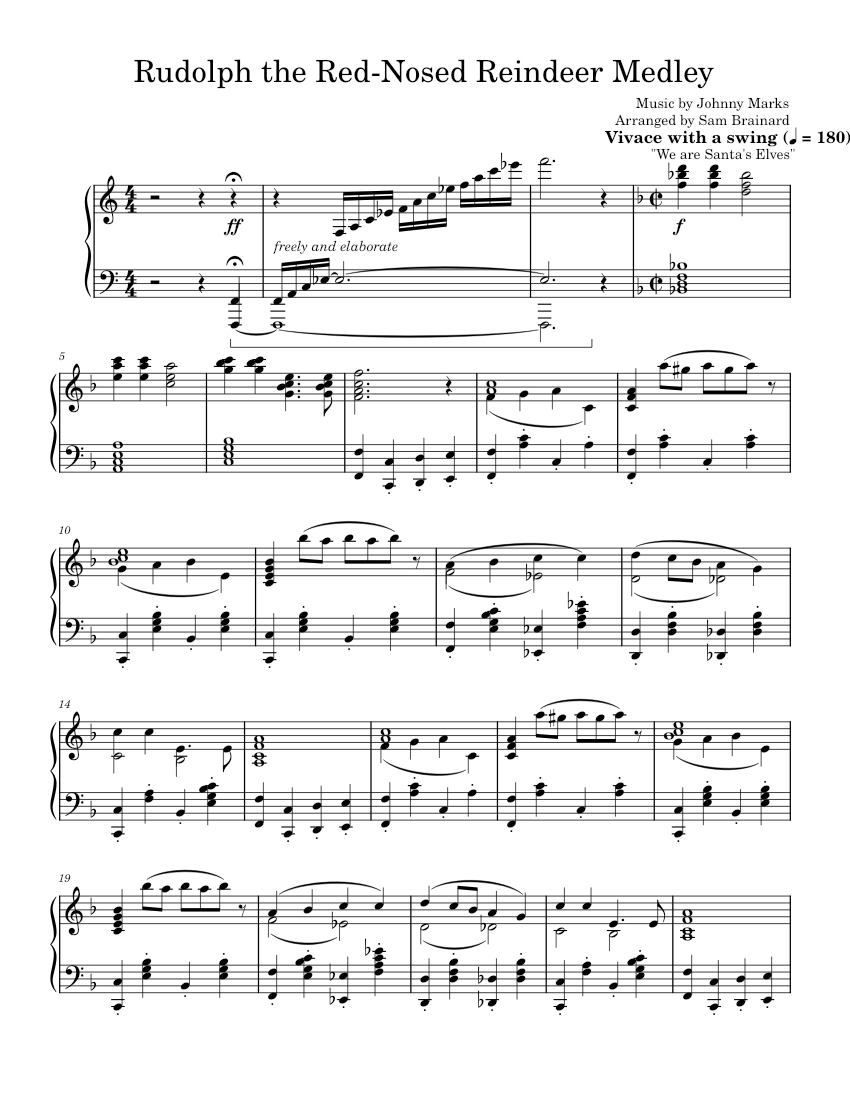 Rudolph the red-nosed reindeer – Johnny Marks . Sheet Music for Piano ...