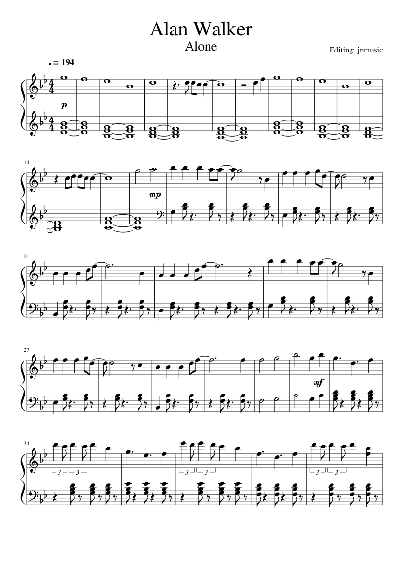 Alan Walker - Alone (Piano) Sheet music for Piano (Solo) | Musescore.com