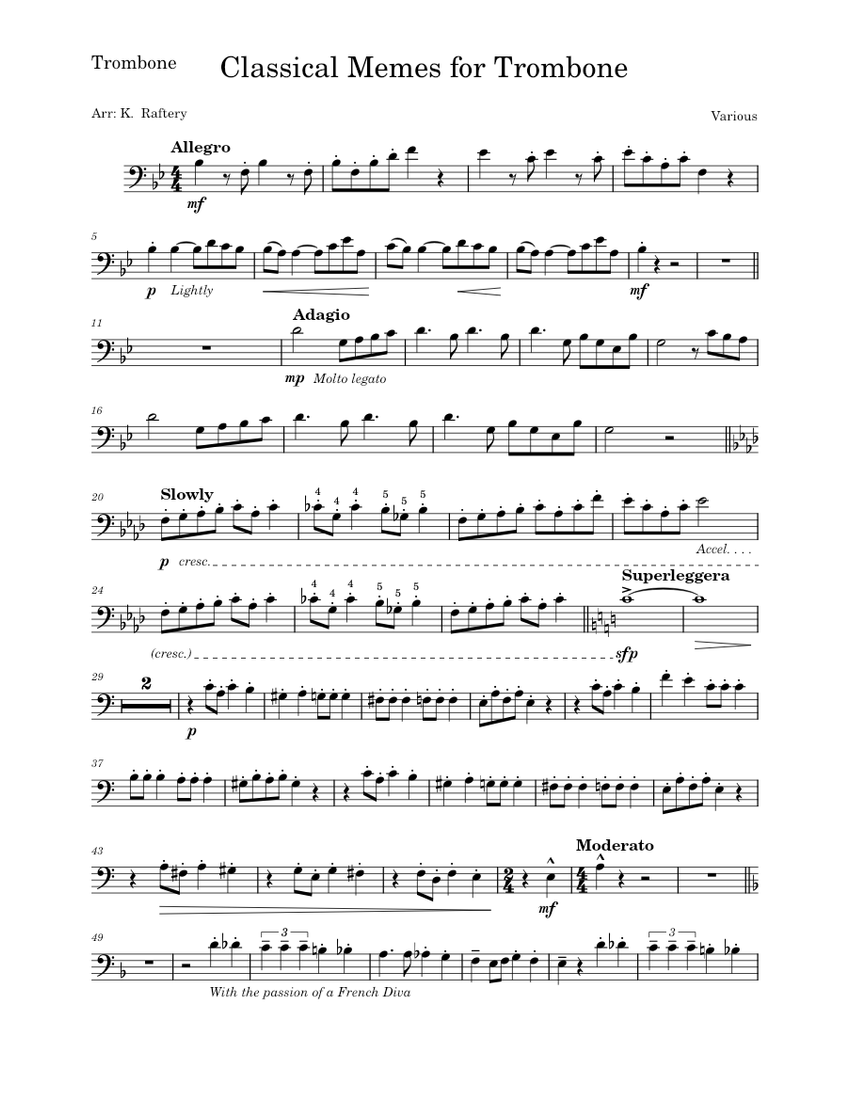Classical Memes for Trombone Sheet music for Trombone (Solo