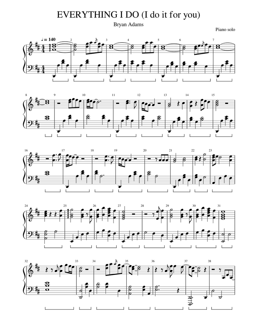 Bryan Adams - Everything i do I do it for you Sheet music for Piano ...