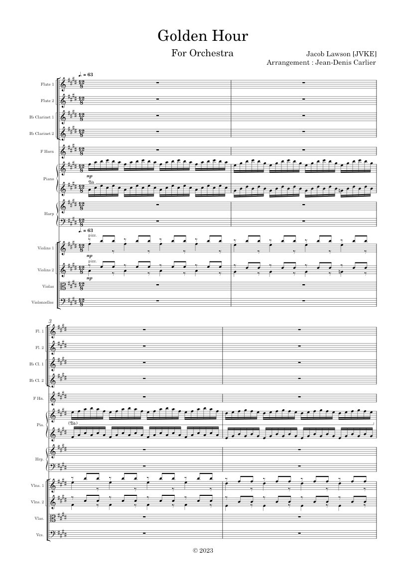 Golden hour sheet music for piano flute french horn harp more
