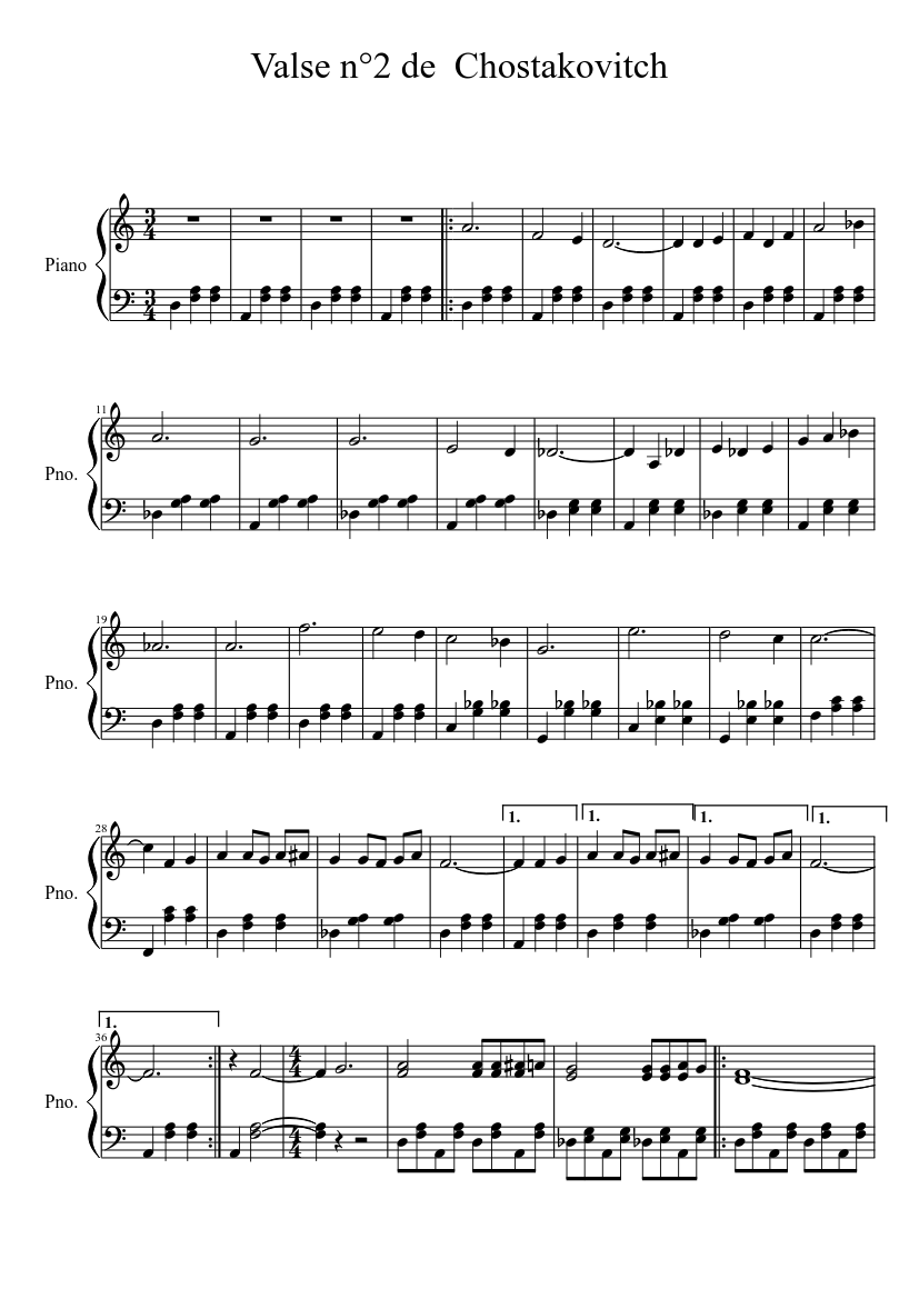 Valse n°2 de Chostakovitch Sheet music for Piano (Solo) | Musescore.com