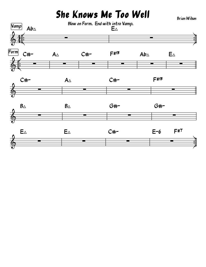 She Knows Me Too Well Brian Wilson Chordsheet Sheet Music For Piano Solo Download And Print In Pdf Or Midi Free Sheet Music Musescore Com
