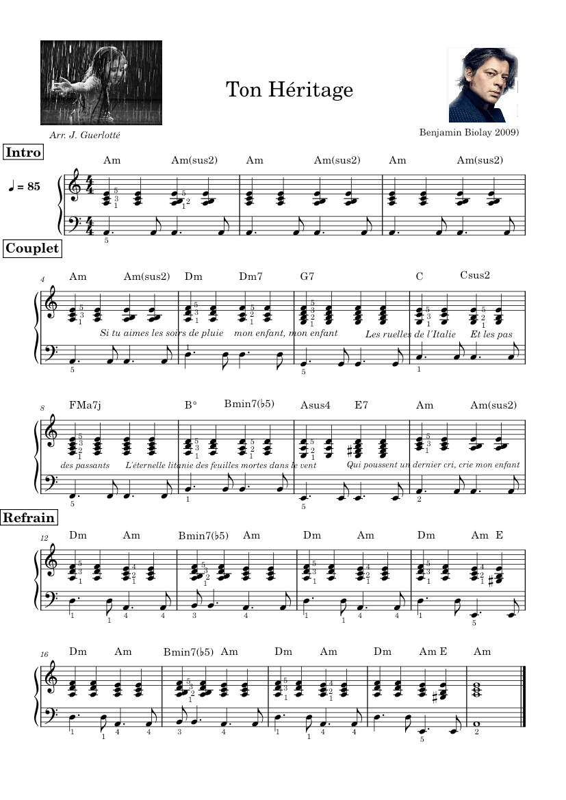 Ton heritage – Benjamin Biolay Sheet music for Piano (Solo) | Musescore.com