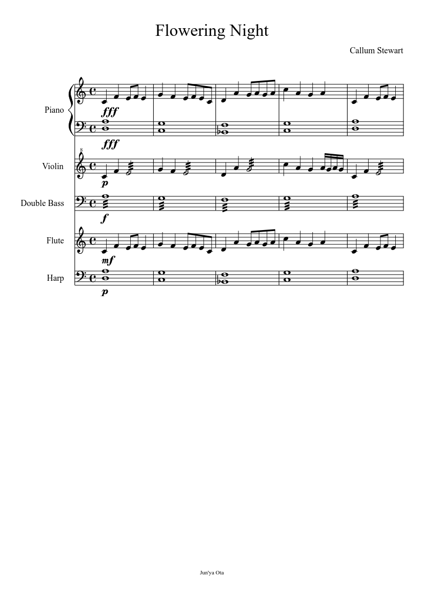 Flowering Night ~ -Final- Sheet music for Piano, Flute, Violin, Harp (Mixed  Quartet) | Musescore.com