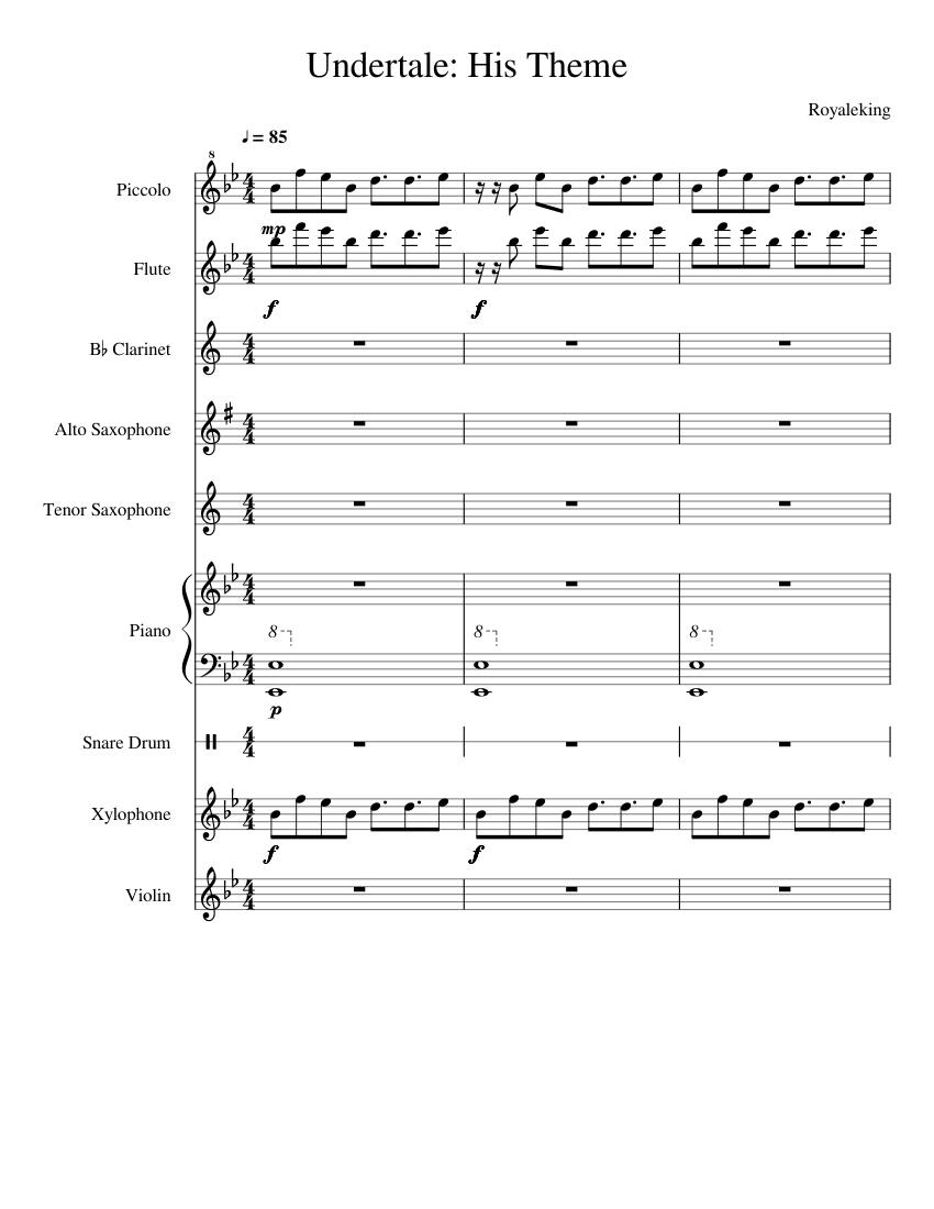 PDF or MIDI free sheet music for His Theme by Toby Fox arranged by Carol Ro...