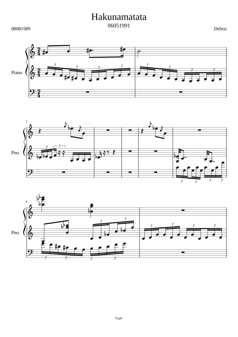 Hakunamatata Sheet music for Piano (Solo) | Musescore.com