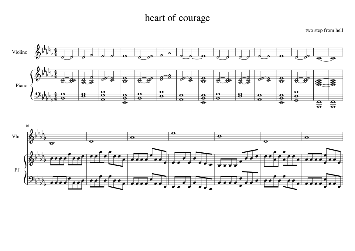 heart of courage Sheet music for Piano, Violin (Solo) | Musescore.com