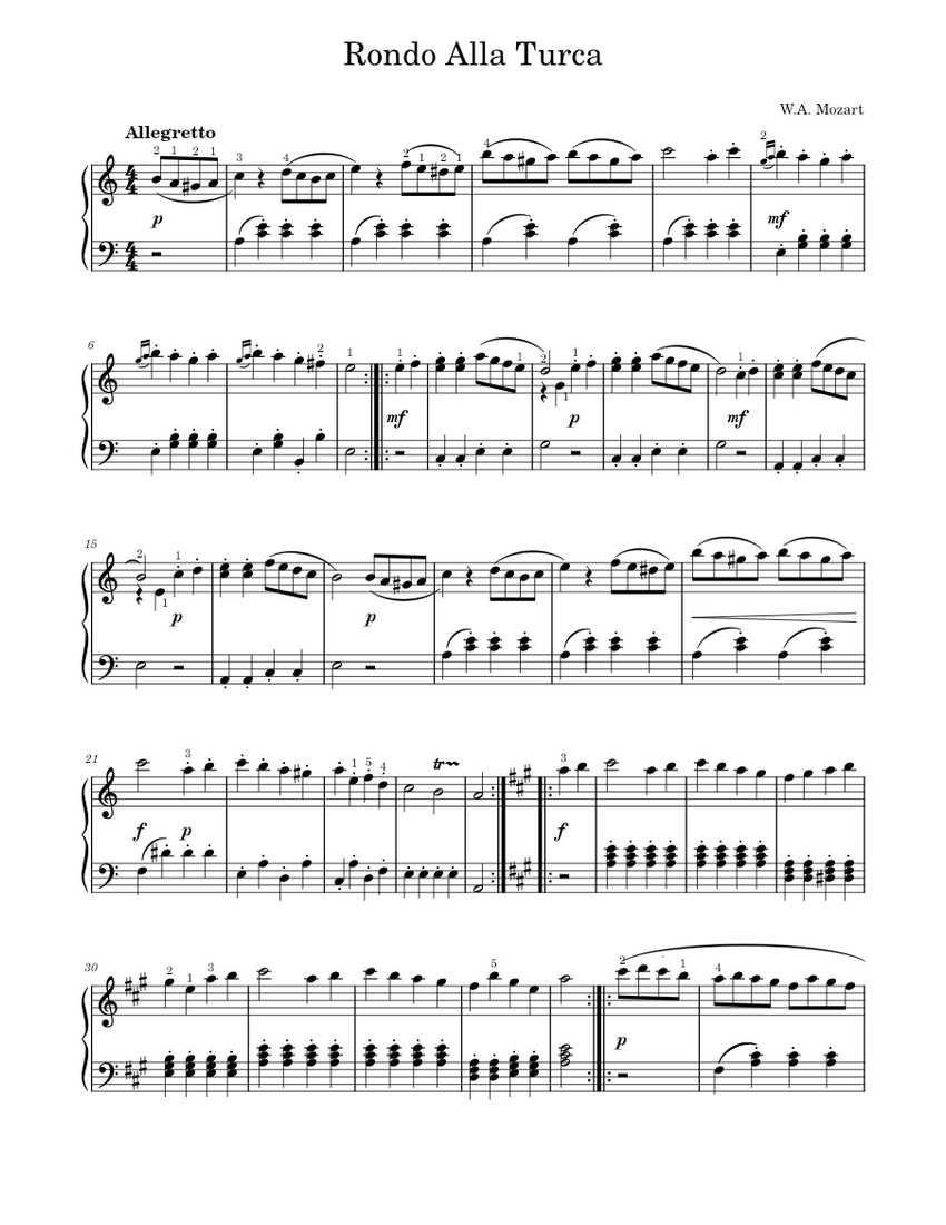 Rondo Alla Turca Easy Version (full) Sheet music for Piano (Solo