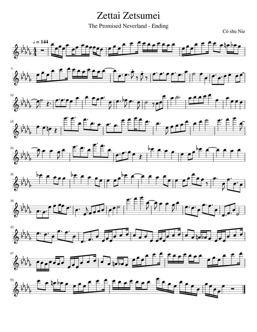 ゼウス　データ郎NOTE The Promised Neverland ED - Zettai Zetsumei Sheet Music for Flute