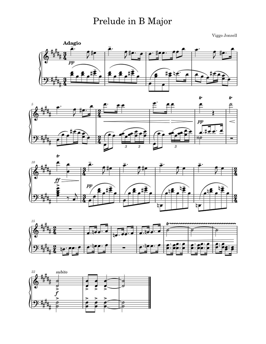 Prelude In B Major Sheet Music For Piano (Solo) | Musescore.com