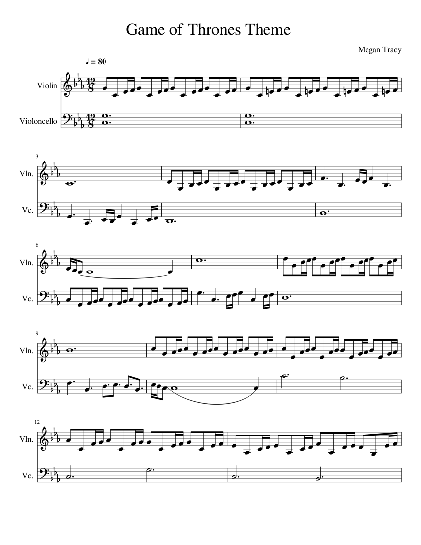 Game of Thrones Cello and Violin Duet Sheet music for Violin, Cello (String  Duet) | Musescore.com