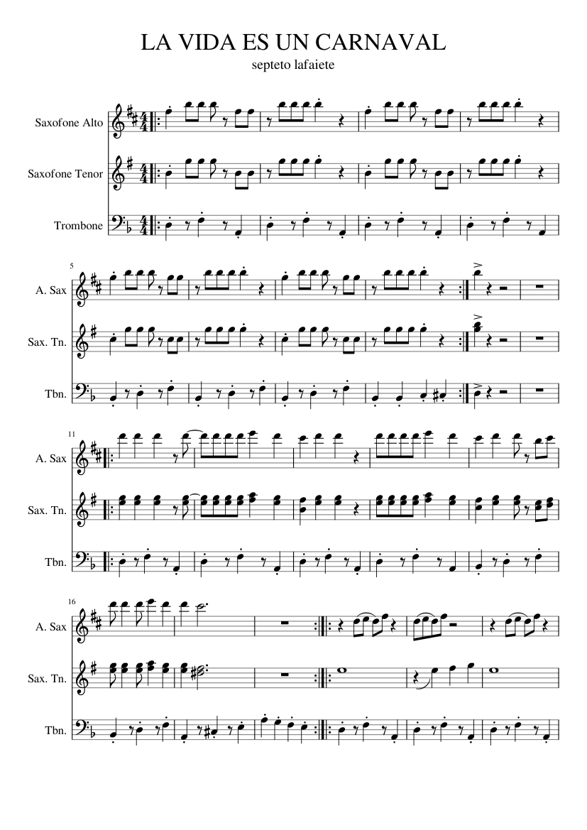 la vida es un carnaval - c cruz Sheet music for Trombone, Saxophone alto,  Saxophone tenor (Mixed Trio) | Musescore.com