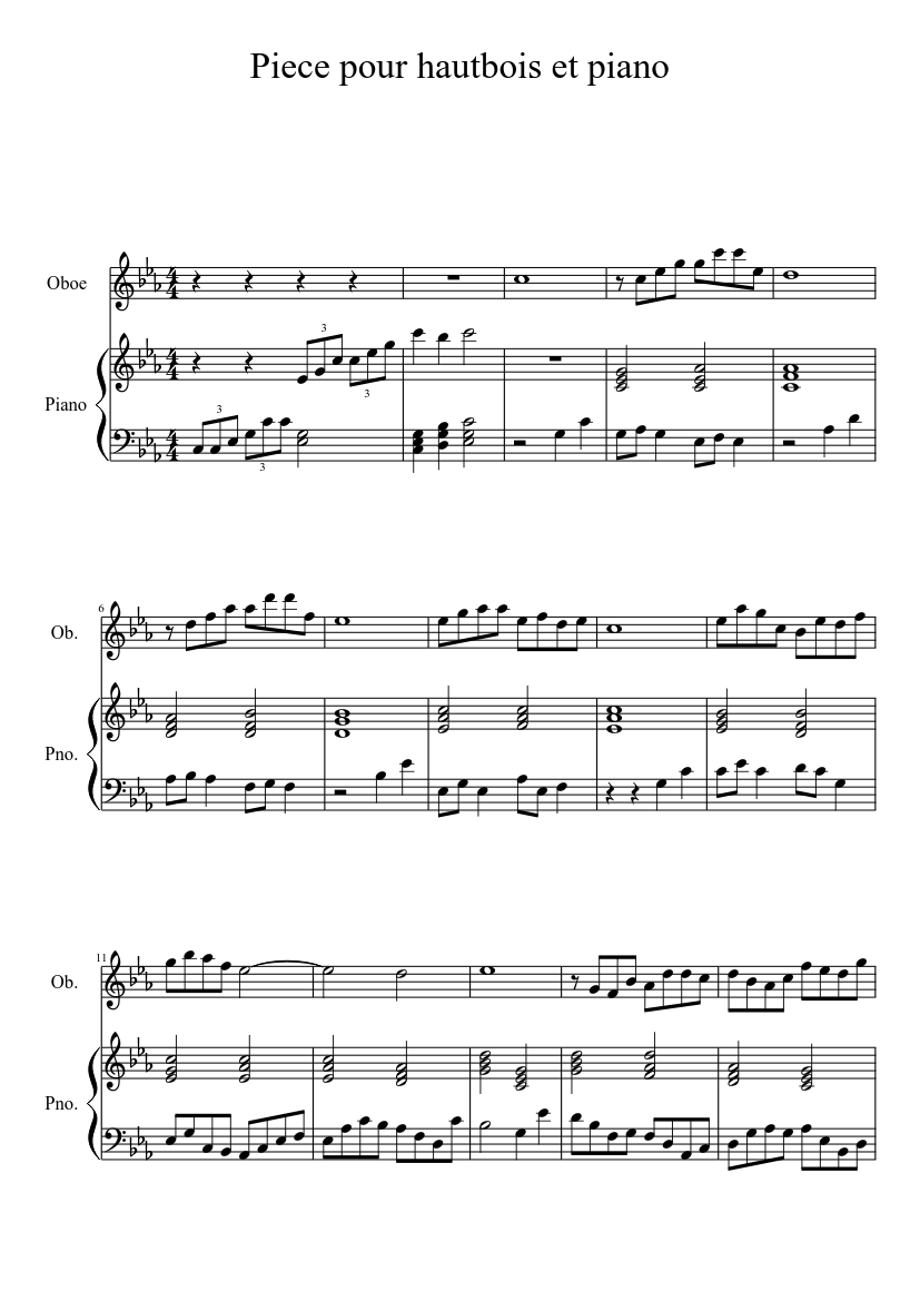 Concerto pour hautbois et piano en do mineur Sheet music for Piano, Oboe  (Solo) | Musescore.com