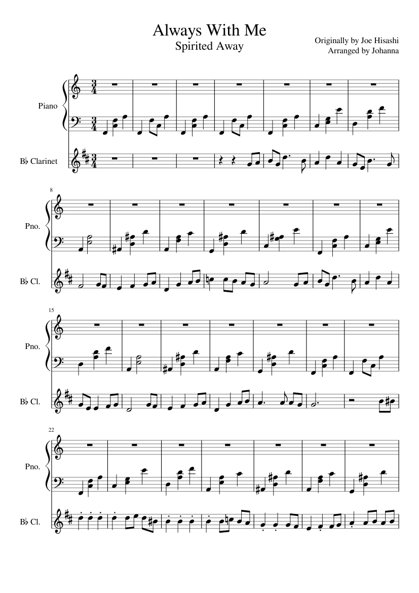 Always With Me Sheet music for Piano, Clarinet in b-flat (Solo) |  Musescore.com