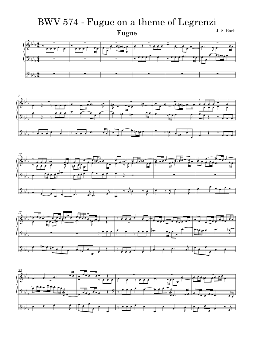 BWV 574 Fugue on a theme of Legrenzi Sheet Music For Organ Solo Bwv 574 fugue on a theme of legrenzi sheet music for organ solo