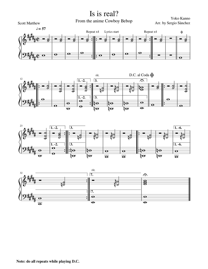 Is it real? - Cowboy Bebop Sheet music for Piano (Solo) Easy | Musescore.com