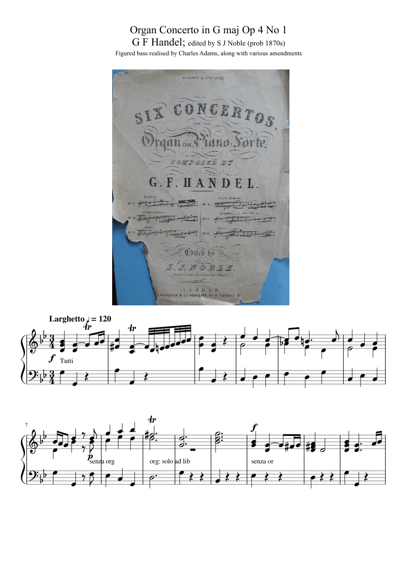 ★楽譜/C-C-B/CCB/FINAL GIFT/ファイナルギフト/バンドスコア Organ Concerto in G maj Op 4 No 1 G F Handel; edited by S J Noble