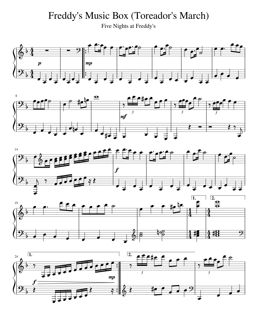 Freddy's Music Box - Toreador's March Sheet music for Piano (Solo) |  Musescore.com