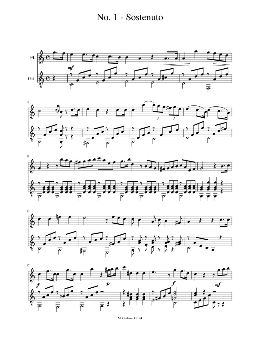 Mauro Giuliani - Op. 71 - No. 1 - Sostenuto Sheet music for Flute ...