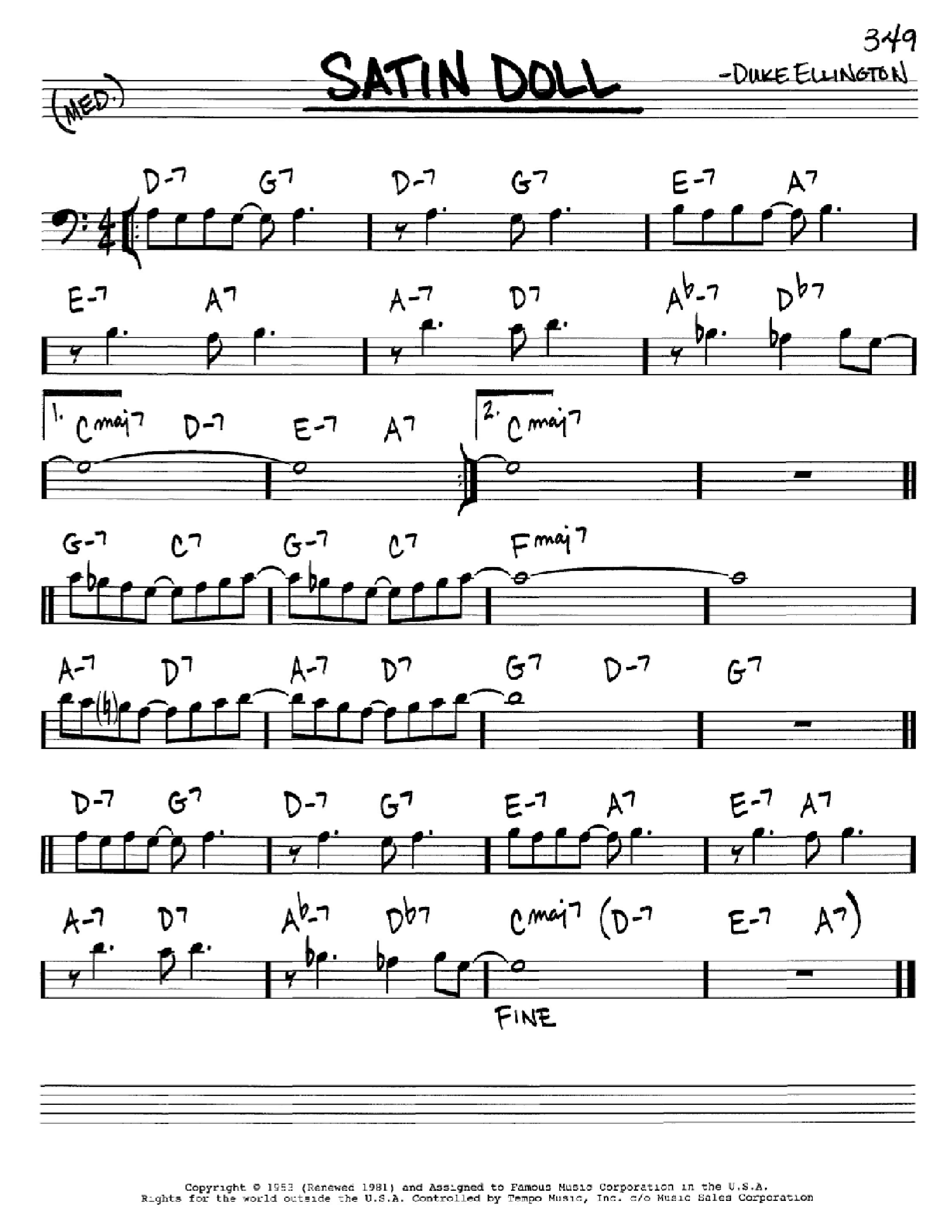 Satin doll の公式楽譜を演奏する by Duke Ellington ピアノ, ボーカル