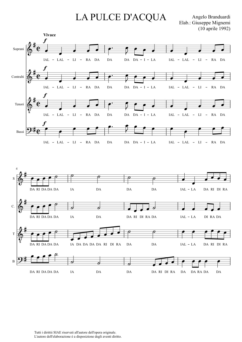 Pulce acqua Sheet music for Vocals, Oboe, Nyckelharpa, Trombone other  (Mixed Quartet) | Musescore.com