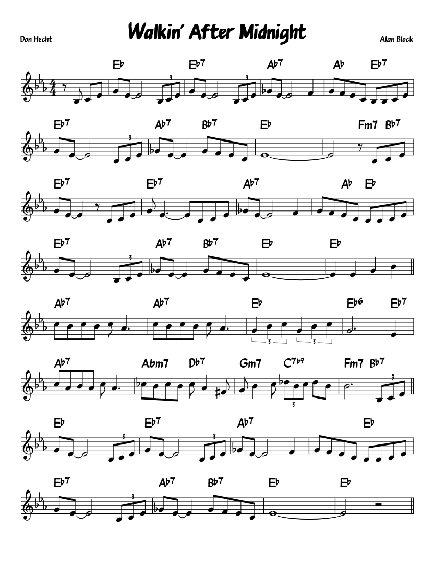 Walkin' After Midnight (updated chords and melody Sheet Music for