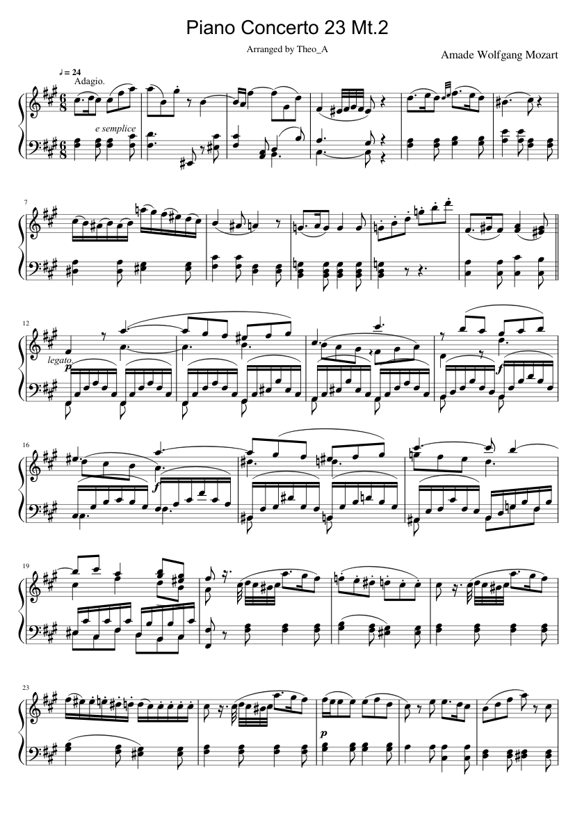 Piano Concerto 23 Mt.2 K488 Sheet music for Piano (Solo) | Musescore.com