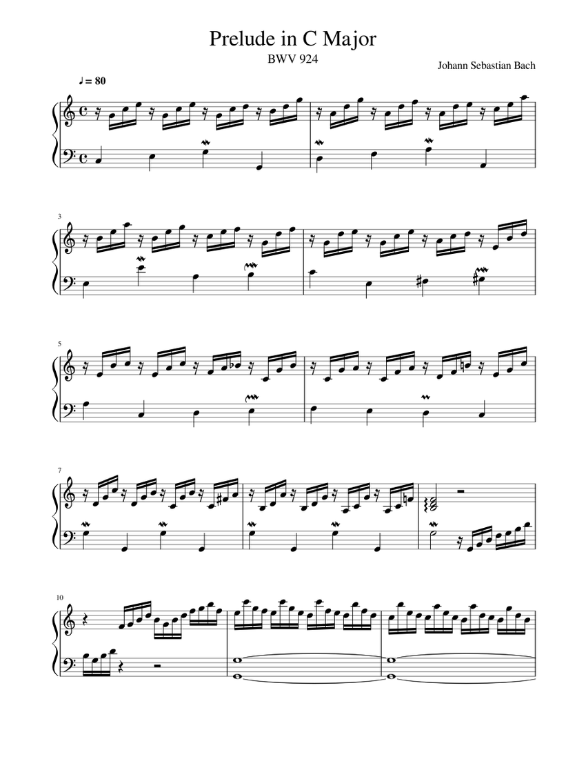 Prelude in C Major, BWV 924|Johann Sebastian Bach-Piano Sheet music for  Piano (Solo) | Musescore.com