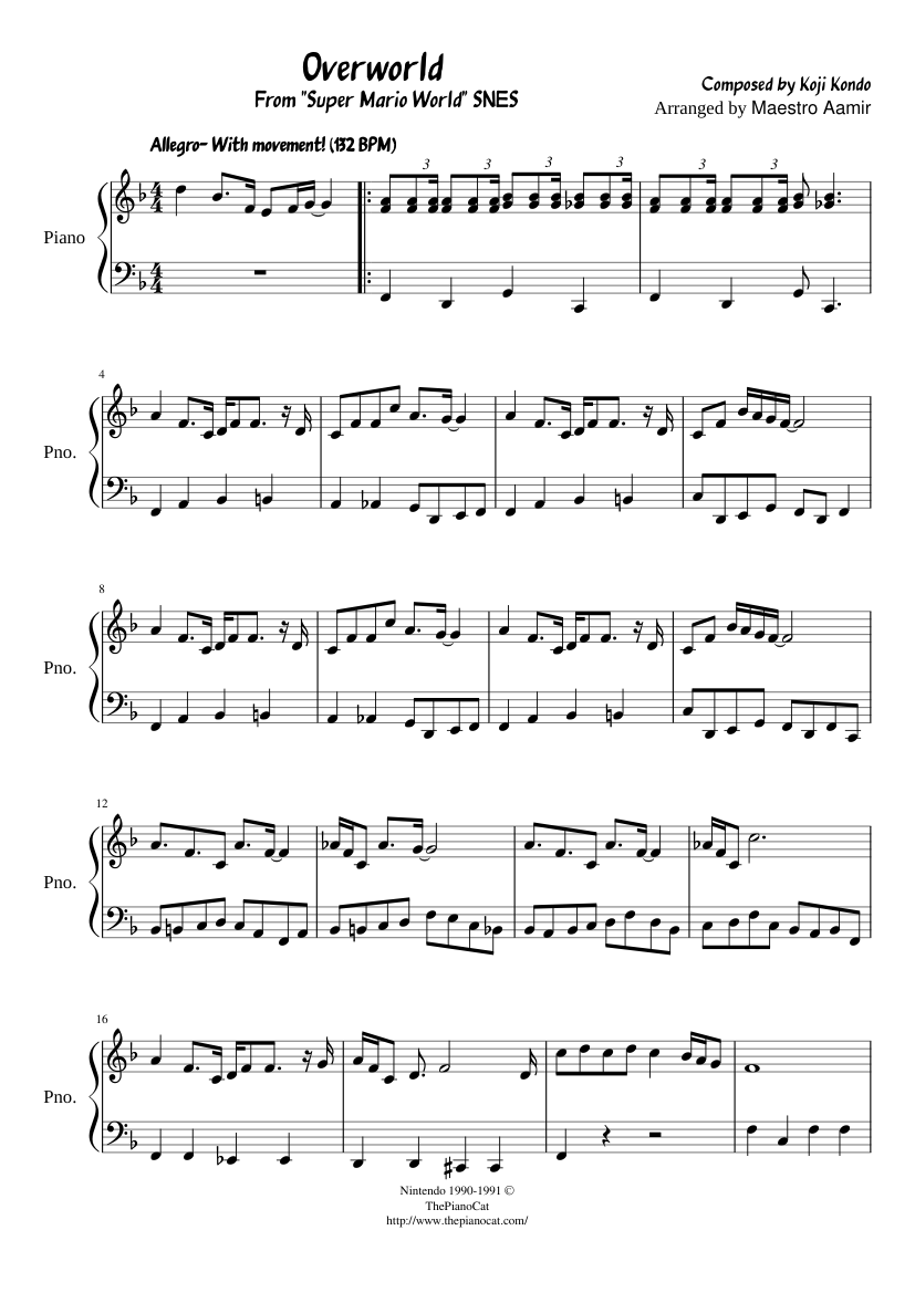 Overworld Theme Super Mario World Sheet Music For Piano (Solo ...