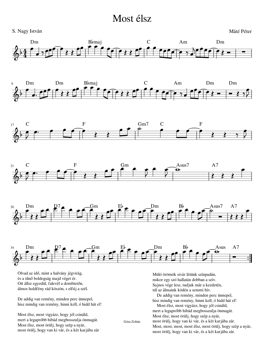 Most élsz + lyrics Sheet music for Piano (Solo) | Musescore.com