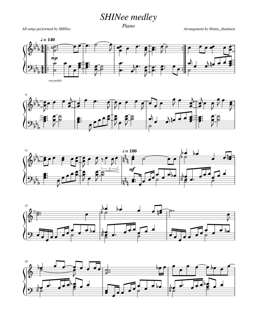 Shinee Medley 11th Anniversary Special Sheet Music For Piano Solo Musescore Com
