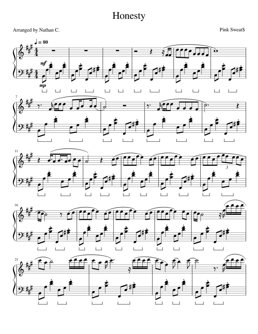 Honesty - Pink Sweat$ Sheet music for Piano (Solo) | Musescore.com