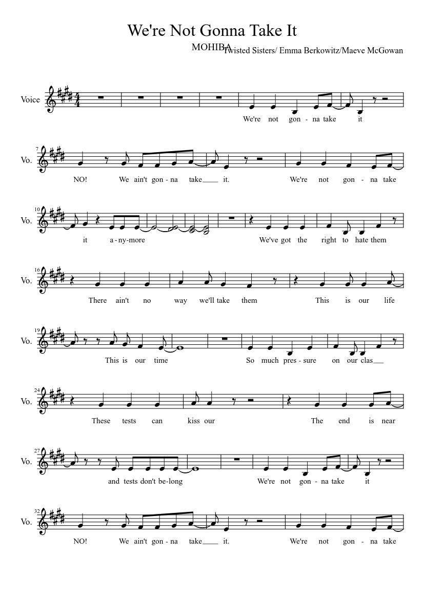 We're Not Gonna Take It, Junior Act Sheet music for Voice (other) (Solo) |  Musescore.com