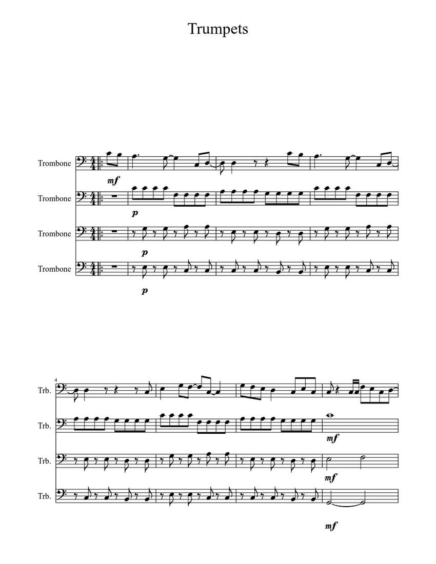 Trumpets for Trombone Quartet Sheet music for Trombone (Mixed Quartet ...