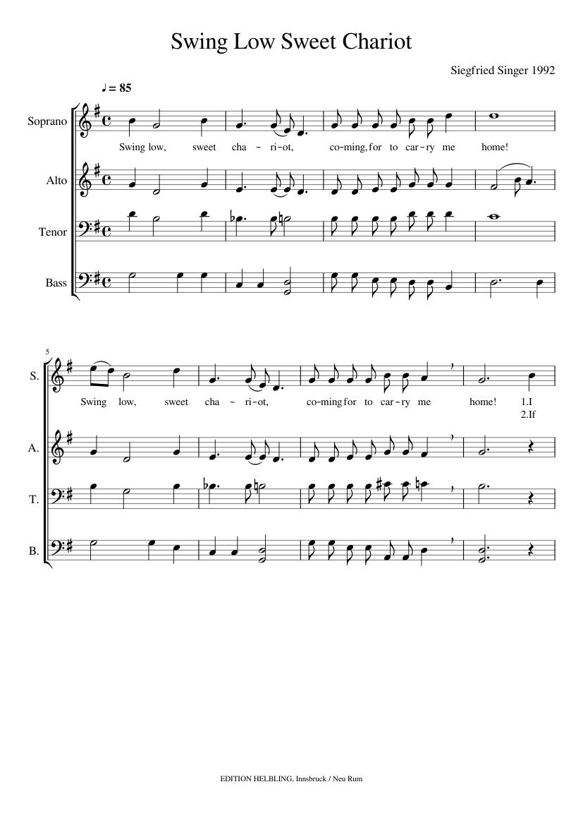 Swing Low Sweet Chariot Sheet music for Soprano, Alto, Tenor, Bass voice  (Choral) | Musescore.com