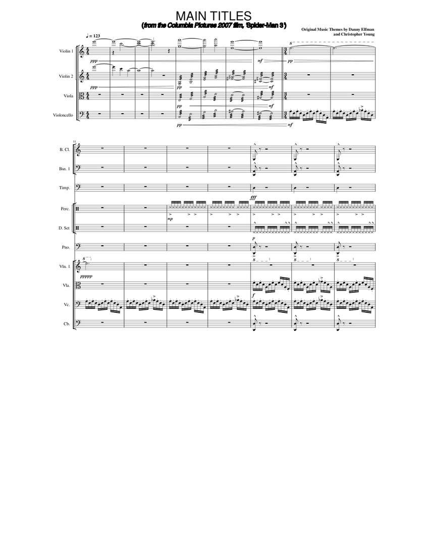 Main Titles (Spider-Man 3) - Christopher Young and Danny Elfman Sheet music  for Piano, Trombone, Soprano, Alto & more instruments (Mixed Ensemble) |  Musescore.com