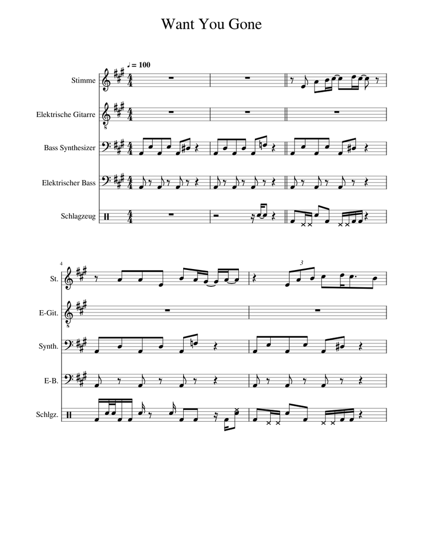 Want You Gone Sheet Music For Drum Group Vocals Guitar Bass More Instruments Mixed Quintet Musescore Com