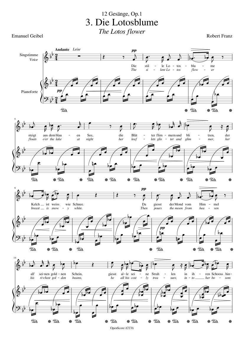 Franz, Robert - 12 Gesänge, Op.1, No.3 - Die Lotosblume Sheet