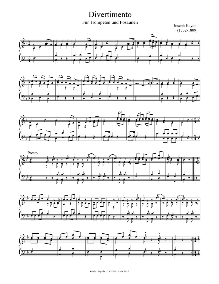 Divertimento Sheet music for Piano (Solo) | Download and print in PDF ...